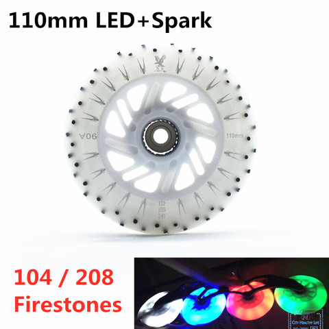 Roue de patinage de vitesse à LED, 110mm, blanc, bleu, rouge, coloré, vitesse en ligne, pneus 90A, 4 LED, flash, pierre de feu, étincelle, 110 ► Photo 1/6