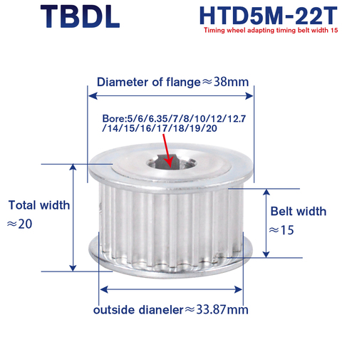 HTD-poulie de synchronisation 5M 22T dents, 5M-22T, 16mm de largeur pour courroie dentée 5/6/8/10/12/14/15/16mm accessoire pour Machine CNC ► Photo 1/6