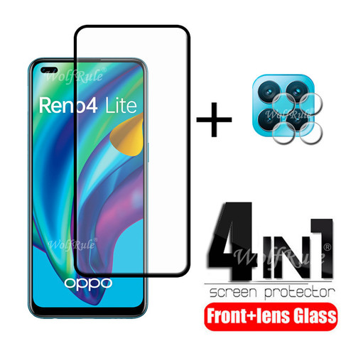 4-en-1 pour OPPO Reno 4 Lite verre pour OPPO Reno 4 LiteTempered Glass Full Glue protecteur d'écran pour OPPO Reno 4 Lite verre d'objectif ► Photo 1/6