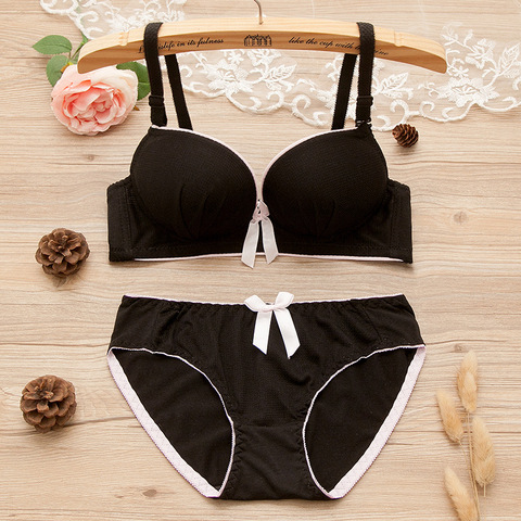 Nouveau Sexy sans anneau en acier soutien-gorge fille étudiant mignon couleur unie pur coton réglable sous-vêtements ensemble de soutien-gorge ► Photo 1/6