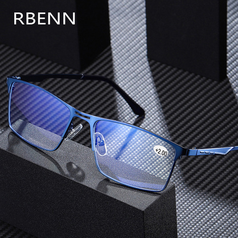 RBENN-lunettes de lecture pour hommes, Anti lumière bleue, monture métallique, haute qualité, Business presbyte, pour jeu à ordinateur, nouvelle collection 2022 ► Photo 1/6