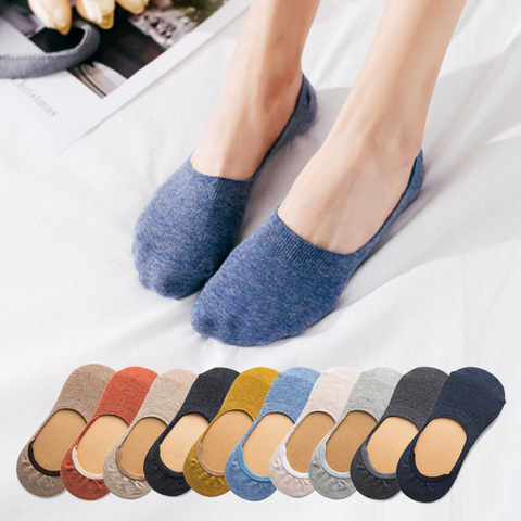 10 pièces = 5 paires printemps été femmes chaussettes couleur uni mode sauvage peu profonde bouche felmen filles femme invisible pantoufle chaussettes ► Photo 1/6