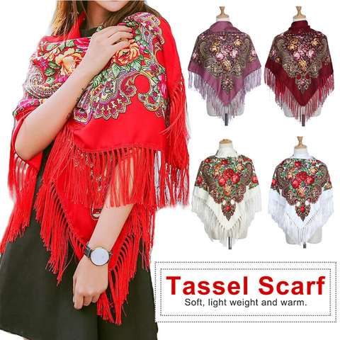 Écharpe carrée grande taille en coton | Écharpe longue gland, châle femmes florissant, Pashmina Cape, marque russe, 90cm * 90cm, printemps hiver ► Photo 1/6