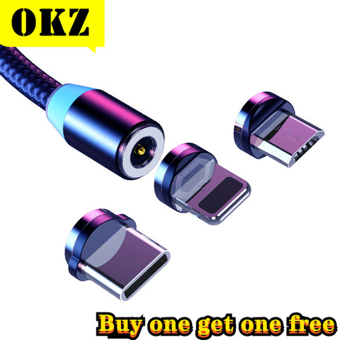 OKZ 2m câble magnétique Micro USB Type C chargeur pour téléphones Android Charge rapide aimant cordon de Charge pour iPhone 12 11 Pro XS Max ► Photo 1/6