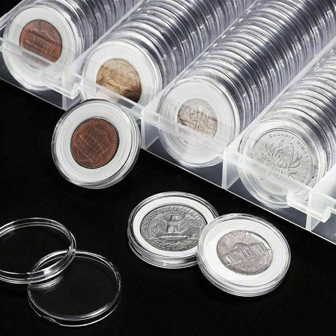 100 pièces ajustement 27mm pièce Capsule boîte ronde support en plastique Transparent anti-poussière étui protéger étanche à l'air Collection stockage ► Photo 1/5