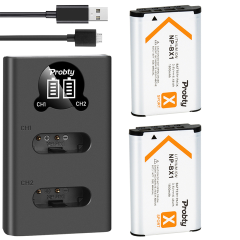 2 Batteries NP-BX1 AKKU + LED NP-BX1, double chargeur pour Sony HDR-AS200v AS20 AS15 AS100V DSC-RX100 X1000V WX350 RX100 RX1 RX100ii ► Photo 1/6
