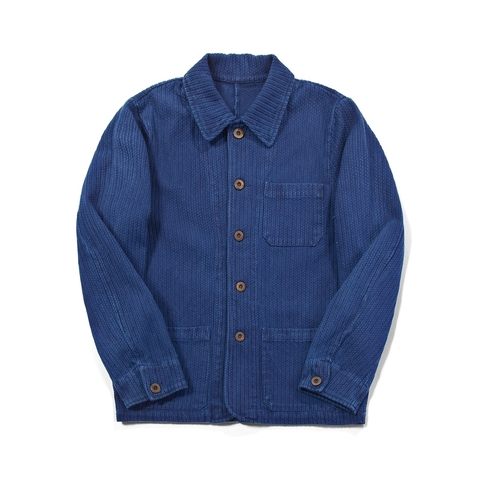 Mode plante bleu teint veste hommes français Cargo manteau simple boutonnage rétro à manches longues Indigo veste avec poche hommes vêtements de travail ► Photo 1/6