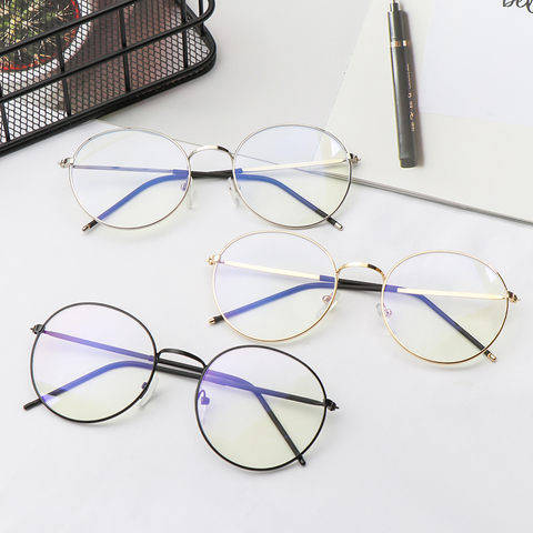 Lunettes Anti-lumière bleue en métal, classiques, à la mode, Vintage, monture ronde, lunettes de jeu d'ordinateur, lunettes bloquant les rayons bleus ► Photo 1/6