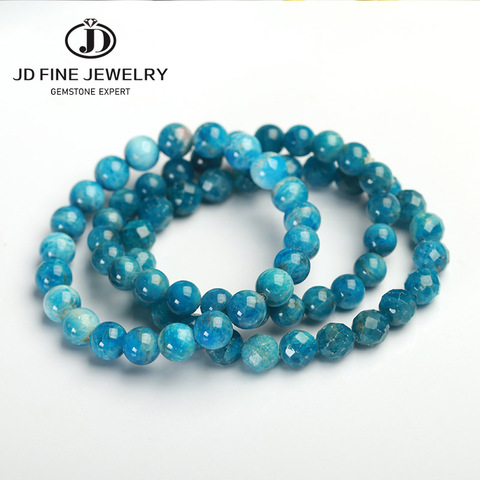 JD-Bracelet en Apatite Phosphorite bleu authentique, rond, ample, perles lisses de 8mm, bijou énergétique pour femmes et hommes ► Photo 1/6