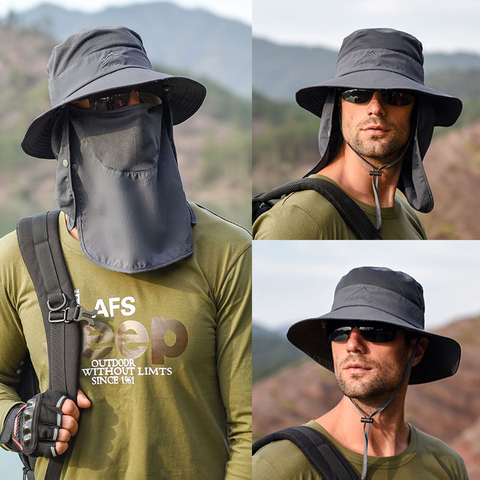 Chapeau de pêcheur de soleil à bord pour hommes, multi-usages, escalade en plein air, pêche, tourisme, chapeau seau multifonction d'été, casquette de Protection solaire ► Photo 1/6