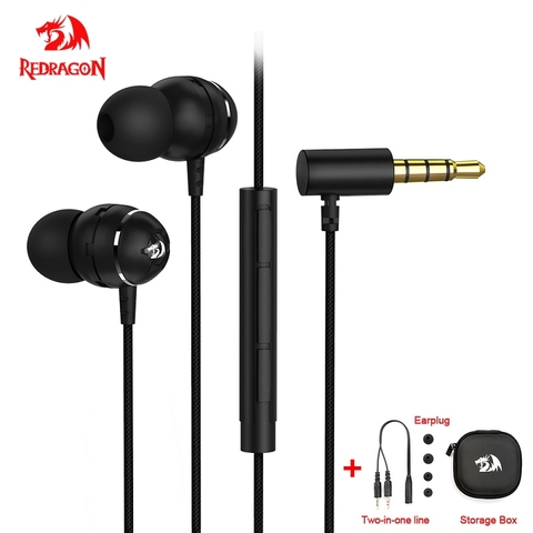 Redragon BOMBER PRO E100 IN-EAR 3.5mm jeu casque écouteur écouteurs lourd basse Mircophone Compatible avec PS4 pc ordinateur ► Photo 1/6