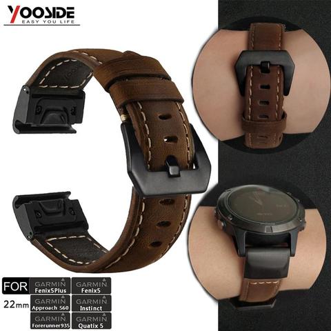 YOOSIDE – bracelet de montre Fenix 6 en cuir véritable, 22mm, pour Garmin Fenix 5/5 Plus/Forerunner 935/Instinct ► Photo 1/6