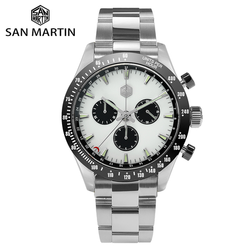 San Martin – montre chronographe à Quartz pour hommes, en acier inoxydable, classique Business suisse Ronda 5040 F saphir céramique, anneau supérieur lumineux ► Photo 1/6