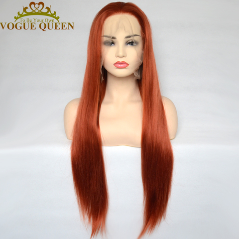 Vogue Queen cuivre rouge synthétique dentelle avant perruque soyeuse droite résistant à la chaleur fibre tenue quotidienne pour les femmes ► Photo 1/6