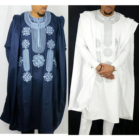 H & D costume Africain pour hommes Robe chemise pantalon ensemble à manches longues hauts broderie Agbada vêtements Boubou Africain Homme Robes traditionnelles ► Photo 1/6