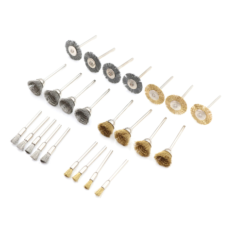 24 pièces en laiton brosse en acier fil roues brosses perceuse outils rotatifs polissage Dremel outils rotatifs en métal antirouille brosse ensemble ► Photo 1/6