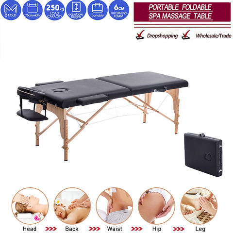 Lit de beauté pliant 180cm longueur 60cm largeur professionnel Portable Spa Tables de Massage pliable avec sac Salon meubles en bois ► Photo 1/6