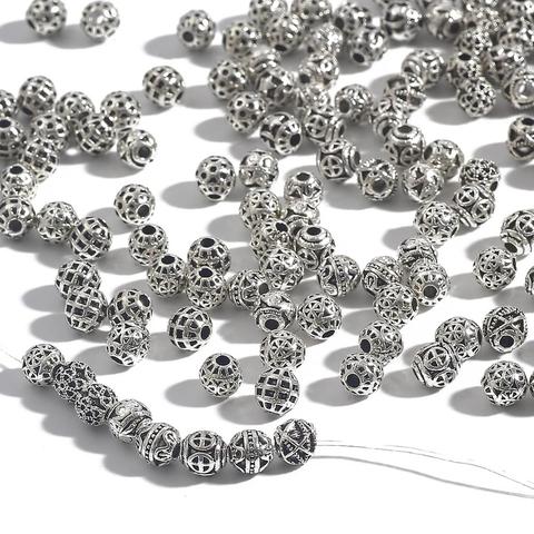 Nekcollier, perles boules creuses en métal antiques tibétaines couleur argent de 6mm, pour la fabrication de bijoux, de Bracelet, DIY, 20 pièces/lot ► Photo 1/6