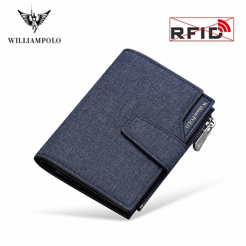 WILLIAMPOLO – portefeuille en Denim pour hommes, petit porte-cartes de crédit, porte-monnaie, loisirs, permis de conduire, fermeture éclair, mode 2022 ► Photo 1/6