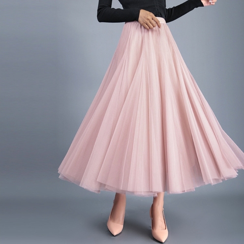 TingYiLi automne Tulle jupe gris marron Beige rose noir jupes longues femmes élégant Maxi jupe ► Photo 1/6