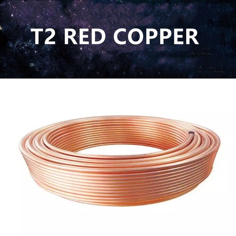 1m T2 bobine de cuivre rouge 2/3/4/5/6/8/10/12/14/16mm tube de cuivre climatisation Tube de cuivre tube souple 99.9% T2 cuivre bricolage refroidissement ► Photo 1/5