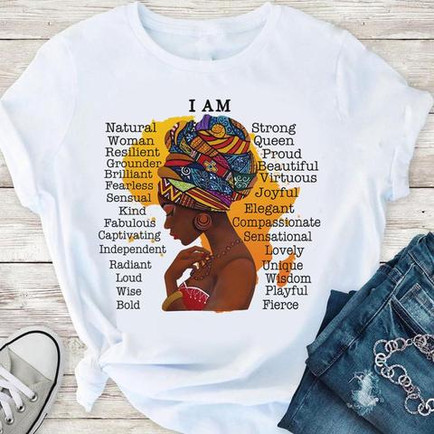 T-shirt noir femme, I am melanine queen, image afro-américaine, BLM éduqué, magie, matière des vies noires ► Photo 1/6