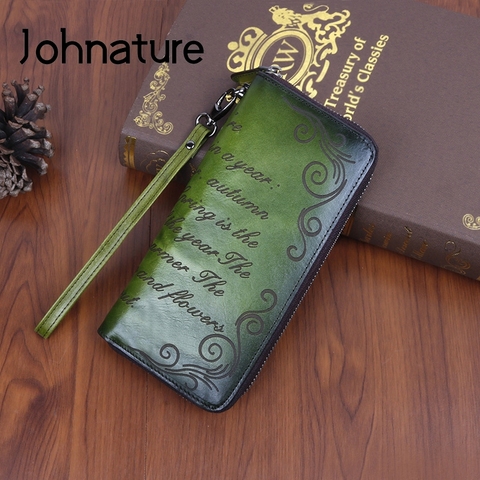 Johnature-portefeuille rétro en cuir véritable, portefeuille de luxe pour femmes, portefeuille de téléphone en cuir véritable, fait à la main, nouveau modèle 2022 ► Photo 1/6