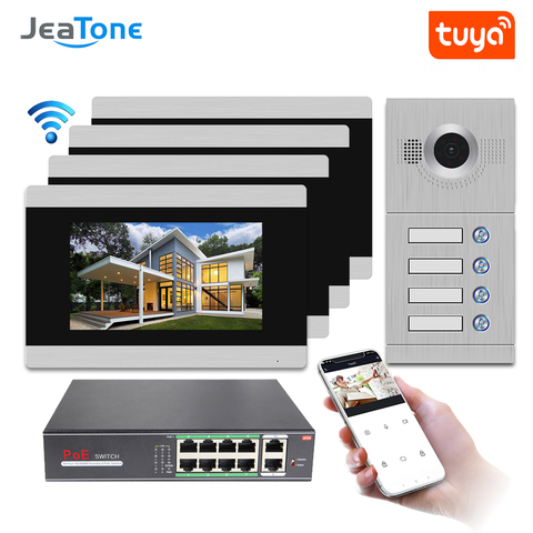 Jeatone – visiophone 4 appartements avec écran tactile de 7 pouces, interphone vidéo avec fonction POE, wi-fi IP, détection de mouvement, fonction de surveillance ► Photo 1/6