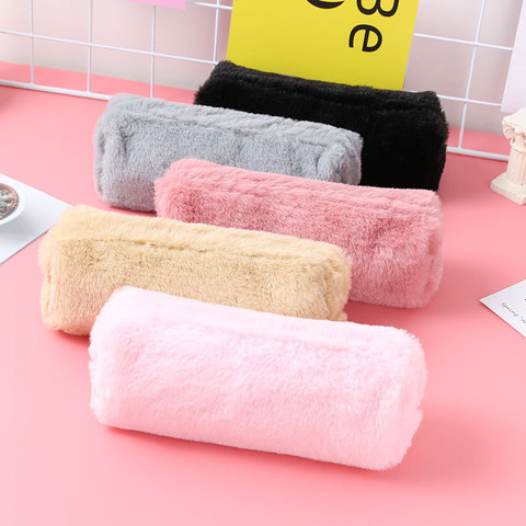 Sac à crayons en peluche pour filles, jolie pochette à crayons en peluche pour filles, Kawaii, papeterie, grande capacité, boîte à crayons, pochette cosmétique, sac de rangement ► Photo 1/6