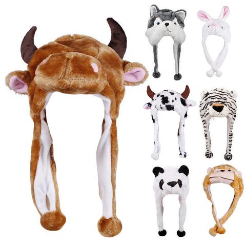 Adulte hiver mignon en peluche Animal personnage Beanie chapeau avec Pom Pom extrémités drôle en peluche jouet oreillette casquette Cosplay Costume ► Photo 1/6