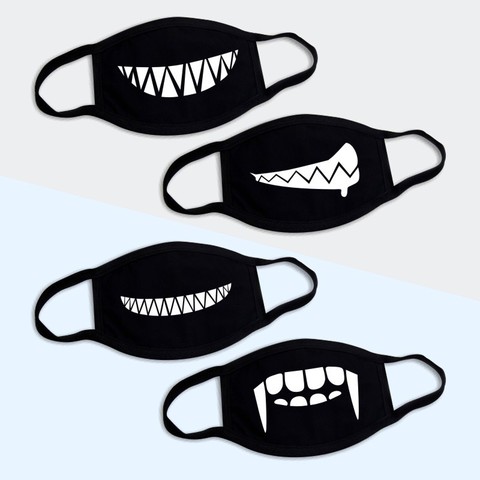 1PC noir Anti-poussière coton mignon ours Anime dessin animé bouche masque dents bouche moufle visage bouche masques femmes hommes hiver dessin animé masque ► Photo 1/6