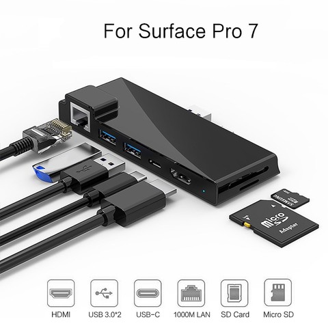 Hub USB C, lecteur de cartes HDMI, RJ45 Ethernet Gigabit, adaptateur PD USB-C SD/TF, micro SD, pour Microsoft Pro 7 ► Photo 1/6