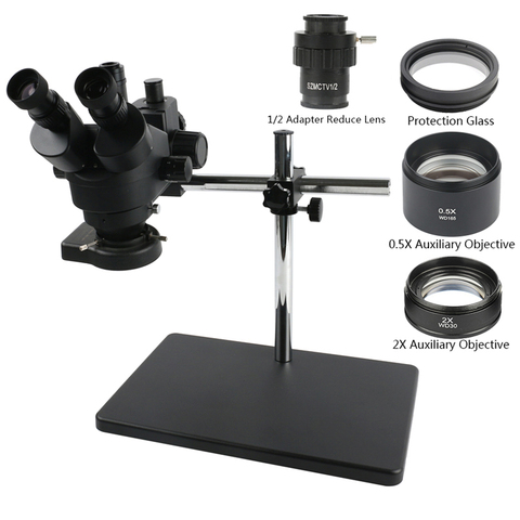 Microscope stéréo trinoculaire + objectif adaptateur 1/2ctv + objectif 0,5x1x2x objectif Barlow + 56 lumières, simulateur de focale d'objectif 3,5x7x45x90x ► Photo 1/6