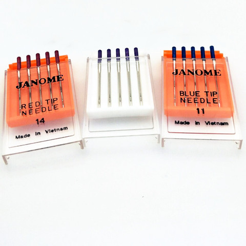 Janome – aiguilles à pointe bleue, lot de 5 pièces, accessoires pour Machine à coudre, taille 11, aiguilles à pointe violette 14, aiguilles à pointe rouge 14, 7YJ283 ► Photo 1/6