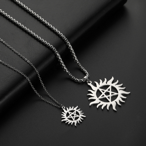 Skyrim-collier pentagramme brillant en acier inoxydable pour femmes et hommes, pendentif supernaturel, chaîne, déclaration Dean, bijoux ► Photo 1/6