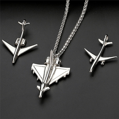 Collier pendentif en forme d'avion pour hommes, 4 Styles, couleur argent, boîte en acier inoxydable, chaîne à maillons, avion de paix, cadeaux, vente en gros ► Photo 1/6