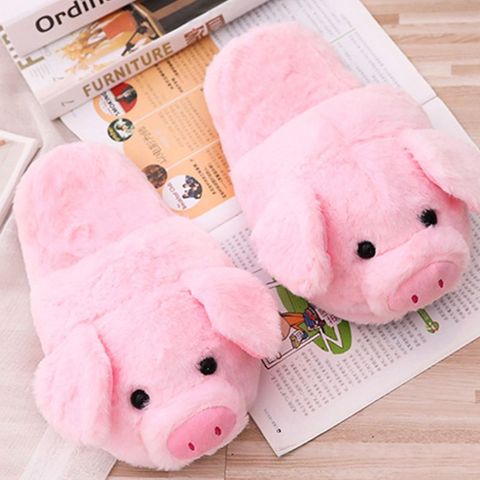 Femmes hiver mignon rose cochon Animal dessin animé en peluche pantoufles anti-dérapant chaussures à fourrure LX9F ► Photo 1/6