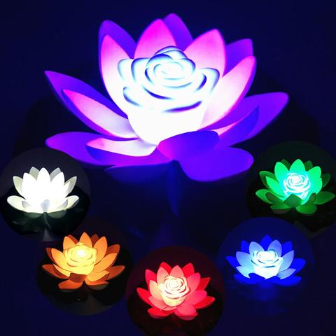 Lotus flottant artificiel 18/28cm, lampe veilleuse LED solaire, économie d'énergie, décoration décorative décorative pour un jardin, une piscine, une fontaine ► Photo 1/6