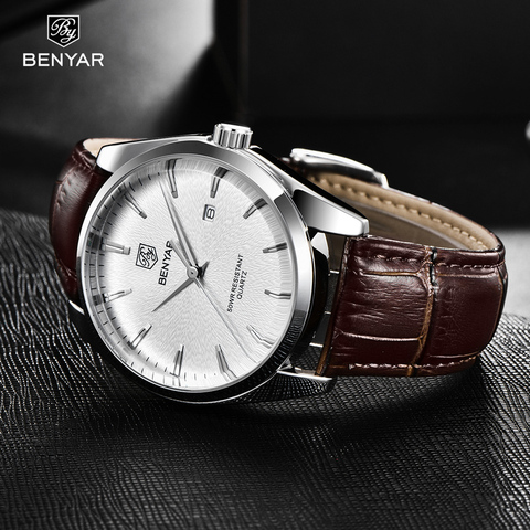 BENYAR-montre à Quartz pour hommes, marque de luxe, style militaire, en cuir, étanche, style de Sport, 2022 ► Photo 1/6