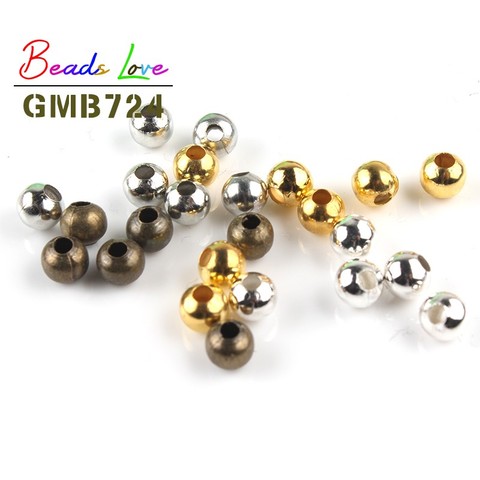 Perles rondes en métal 3mm 4mm 6mm, pour la fabrication de bijoux, accessoires Bracelet à bricoler soi-même, vente en gros ► Photo 1/6