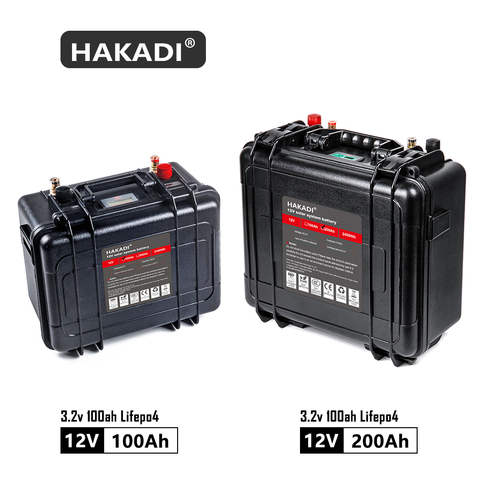 HAKADI 12v100ah, 12v200ah, batterie à cycle profond Lifepo4, pack pour RV/navire/panneau solaire, panneau bms intégré, extérieur étanche ► Photo 1/6