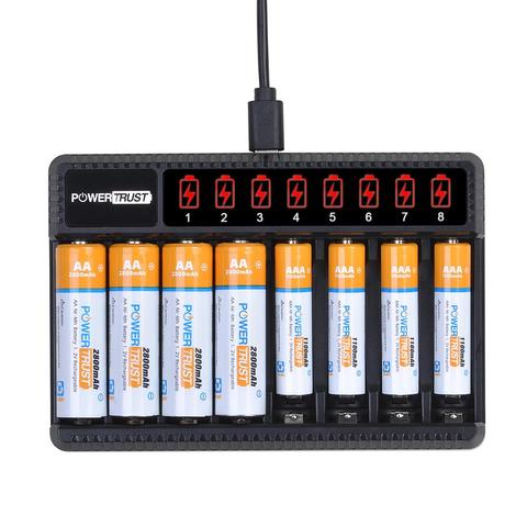 Piles rechargeables AA 2800mAh + batterie Rechargeable AAA 1100mAh avec chargeur à 8 fentes pour jouets électriques AA AAA NiMH ► Photo 1/6