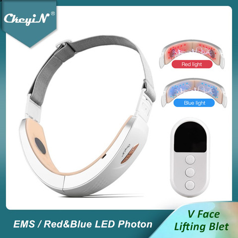 CkeyiN menton v-line Up ascenseur ceinture Machine bleu LED Photon thérapie visage levage minceur Vibration masseur Double menton réducteur 48 ► Photo 1/1