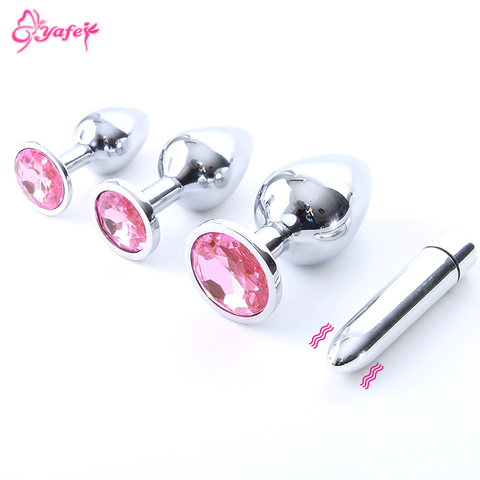 Prise anale métallique de 3 tailles pour débutante, avec bijoux en acier rose godemichet Anal, diamants pour femmes, jouets sexuels Anal, vibrateur ► Photo 1/6