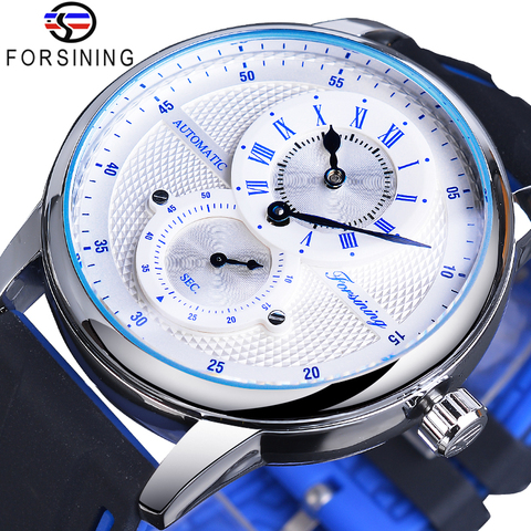 Forsining luxe hommes blanc bleu automatique montre-bracelet Transparent étanche mécanique montre Silicone bande Sport décontracté horloge ► Photo 1/6