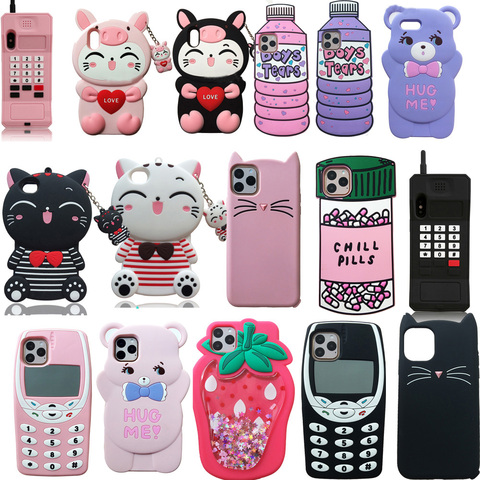 3D Dessin Animé Mignon Animal Couverture Arrière En Silicone Pour iPhone 5 5s SE 5C 6 6s 7 8 Plus X XR Xs 11 Pro Max Étuis de Téléphone Capa Fundas Coque ► Photo 1/6