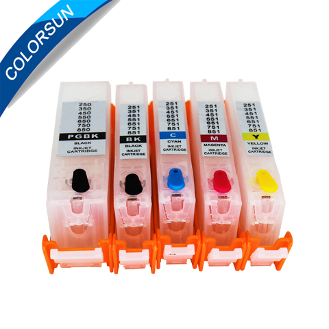 Colorsun – cartouches d'encre rechargeables PGI-550 CLI-551 PGI550, 5 pièces, pour Canon PIXMA IP7250 IX6850 MG5450 MG5650 MX925, avec puces ARC ► Photo 1/6