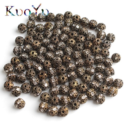 Boule de strass en cristal métallique Bronze 6/8mm, perles rondes amples pour la fabrication de bijoux, accessoires de pendentif de Bracelet à faire soi-même ► Photo 1/1