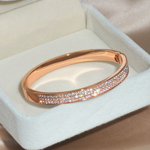 Élégant classique cristal manchette Bracelets Bracelets pour femme couleur or Simple Femal ouverture Bracelets accessoires de bijoux de mariage ► Photo 1/6