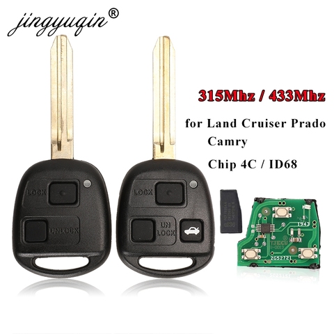 Clé de voiture à distance jingyuqin avec puce 4D67/4D68/4C pour Toyota Camry Land Cruser 120 Prado 2/3 boutons 315MHz 433MHz TOY43 clés ► Photo 1/5